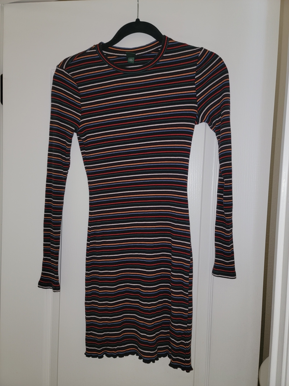 wild fable Black Long-Sleeve Striped Bodycon Dress